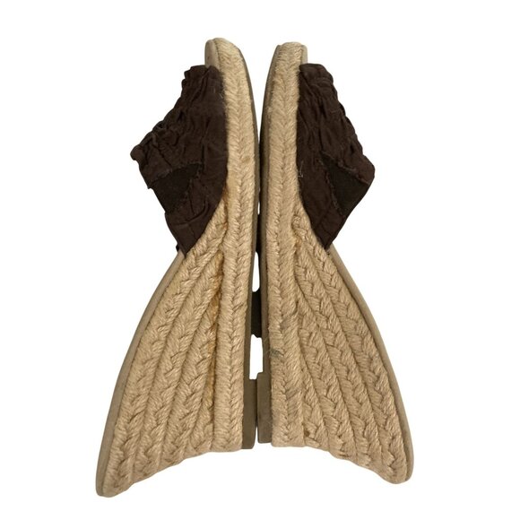 American Eagle Women's Size 9 Brown Textured Fabric Wedge Sandals - Picture 6 of 8